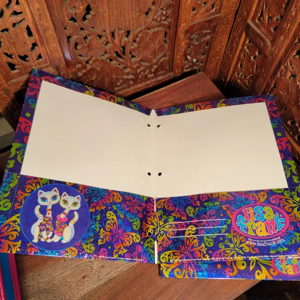 Vintage Y2K Lisa Frank Siamese Cats Roxi & Rollie Zipper 3 Ring Binder, Folders
